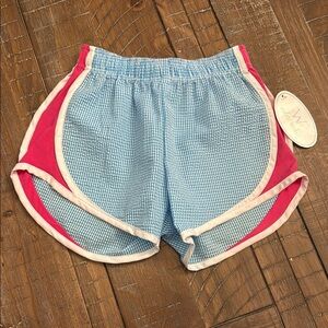 NWT Color Works Seersucker Athletic Shorts in Turquoise & Hot Pink, Girls 10
